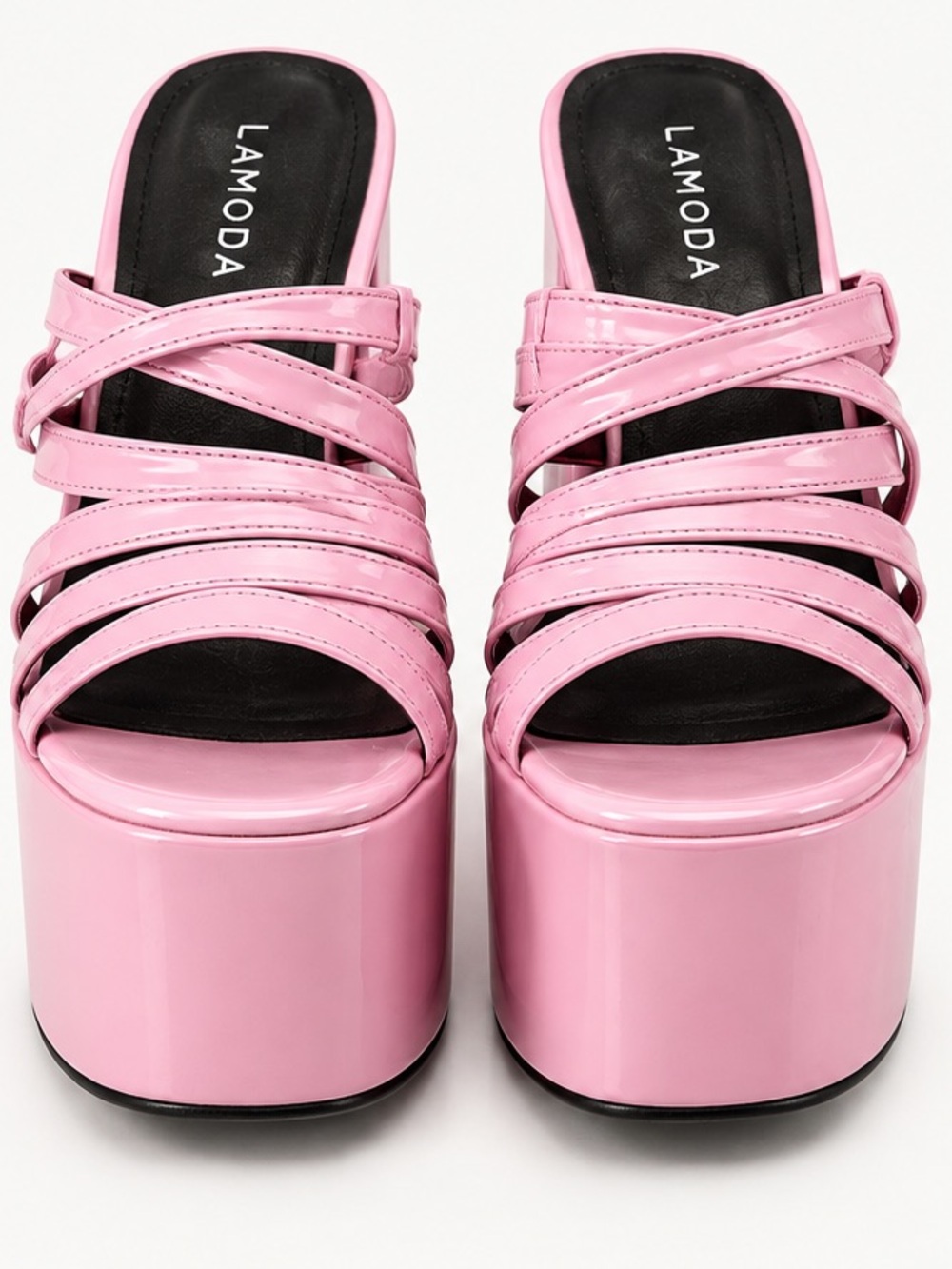 LAMODA Pink Strappy Platform Block Heel Sandals